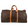 Borsa da viaggio Louis Vuitton  Keepall 60 in tela monogram marrone e pelle naturale - Detail D1 thumbnail