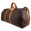 Bolsa de viaje Louis Vuitton  Keepall 60 en lona Monogram marrón y cuero natural - Detail D2 thumbnail