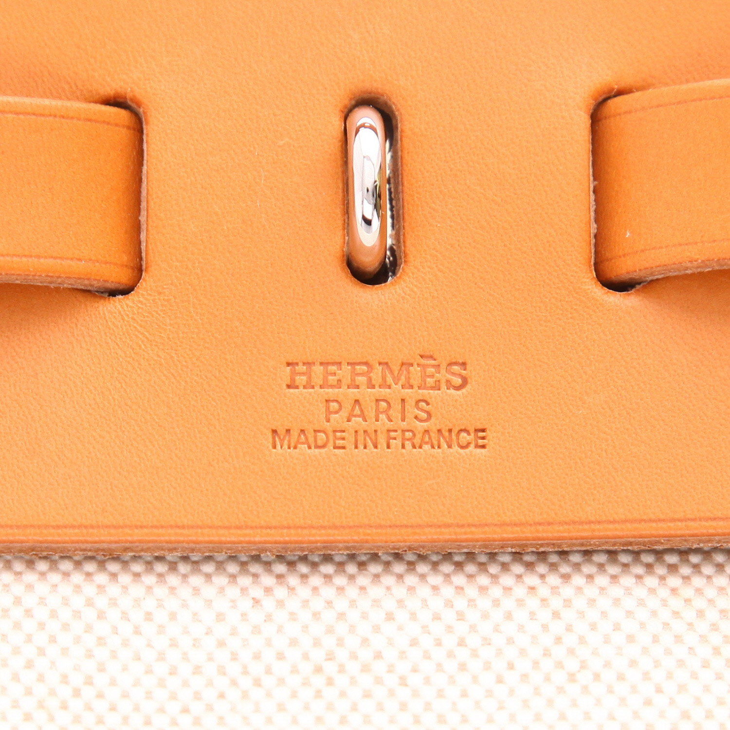 Sac porté épaule ou main Hermès  Herbag en toile beige et vache Hunter - Detail D2