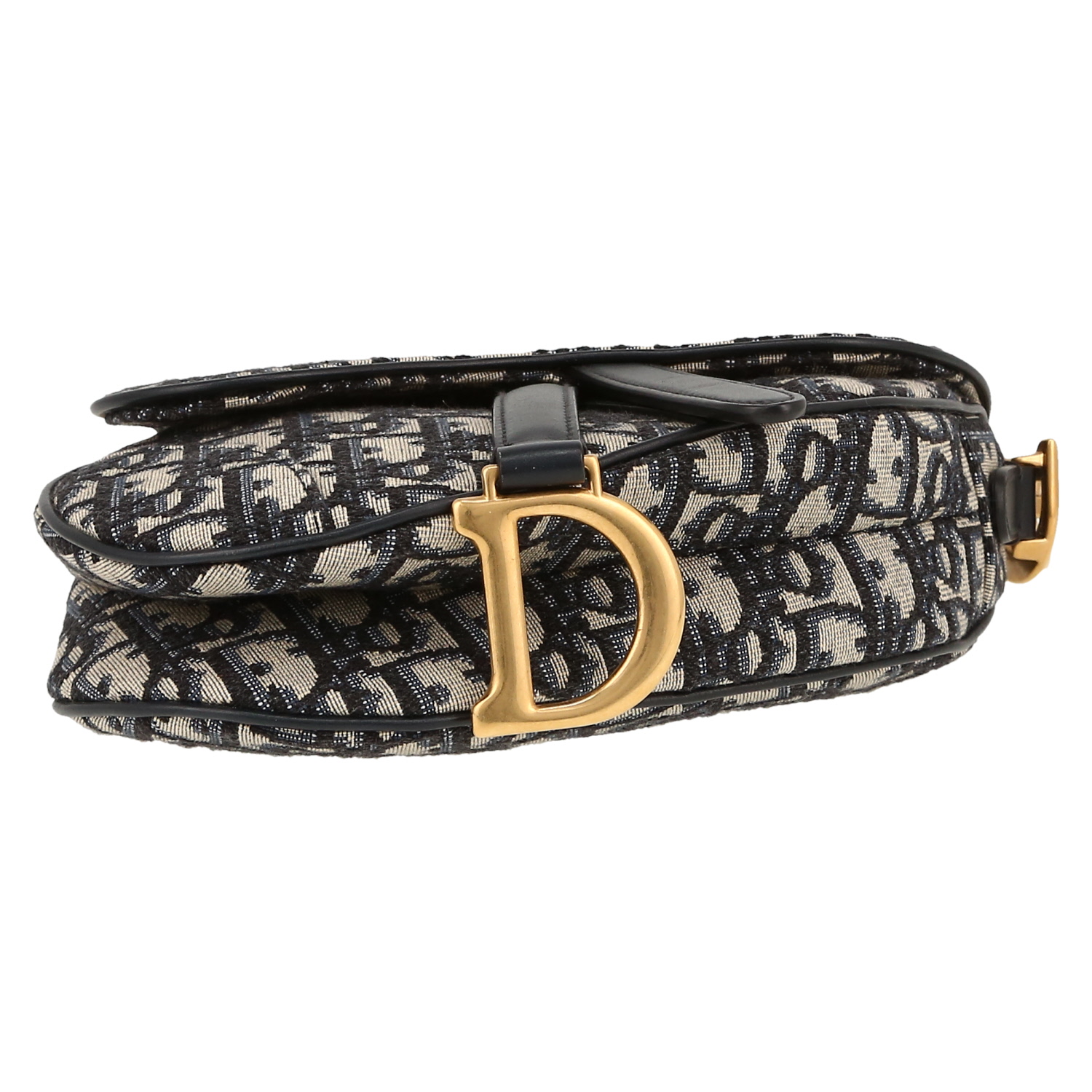 Dior  Saddle mini  handbag  in navy blue monogram canvas Oblique  and navy blue leather - Detail D1