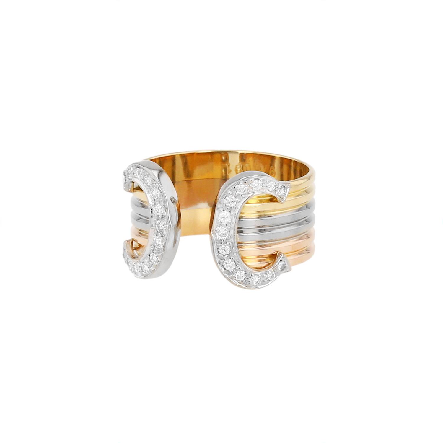 C De Large Model Ring In 3 Golds And Diamonds
