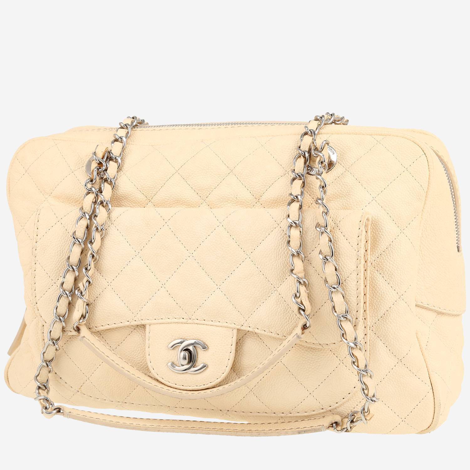 Sac à main Chanel  Camera grand modèle  en cuir matelassé beige