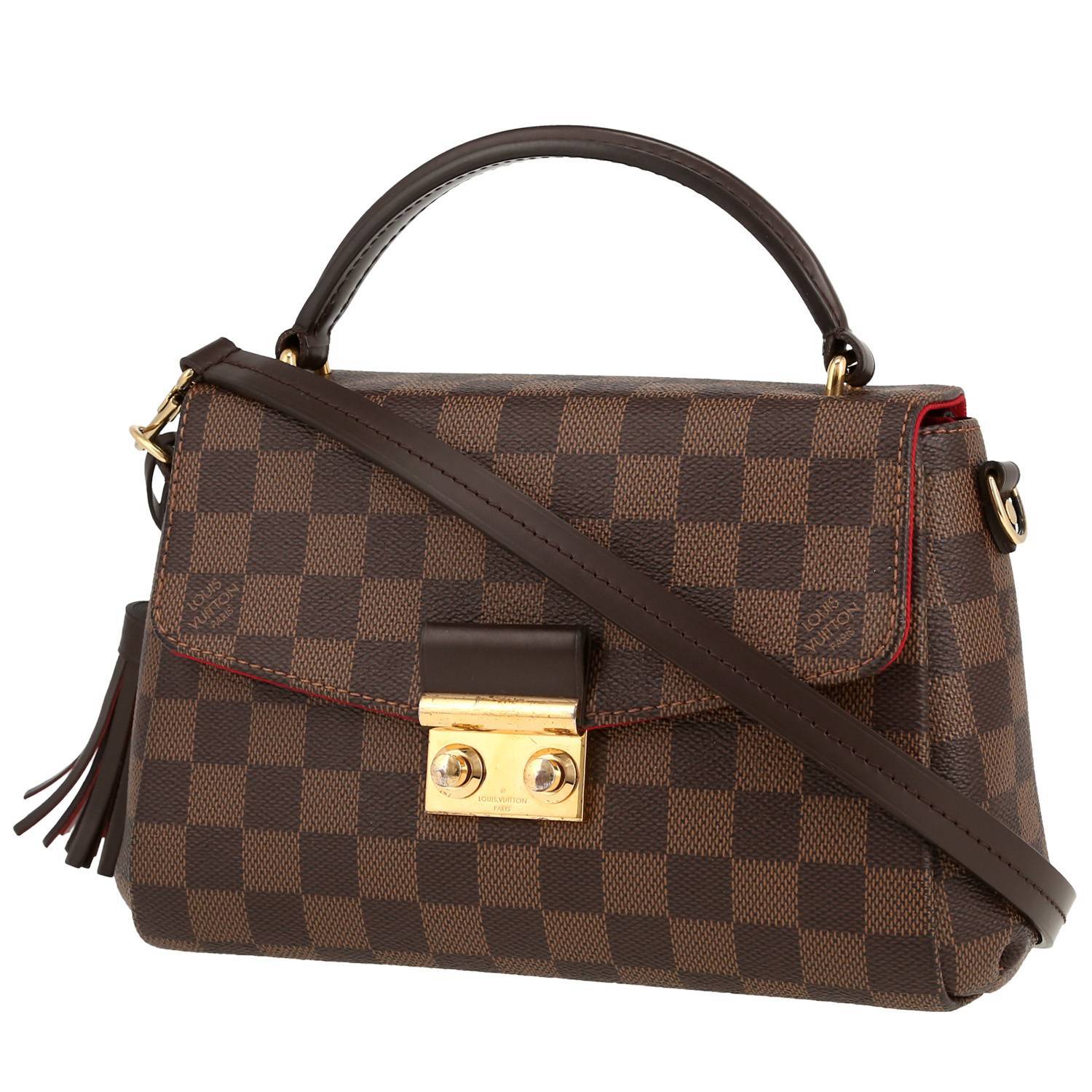 Borsa a tracolla Louis Vuitton  Croisette in tela a scacchi ebana e pelle marrone
