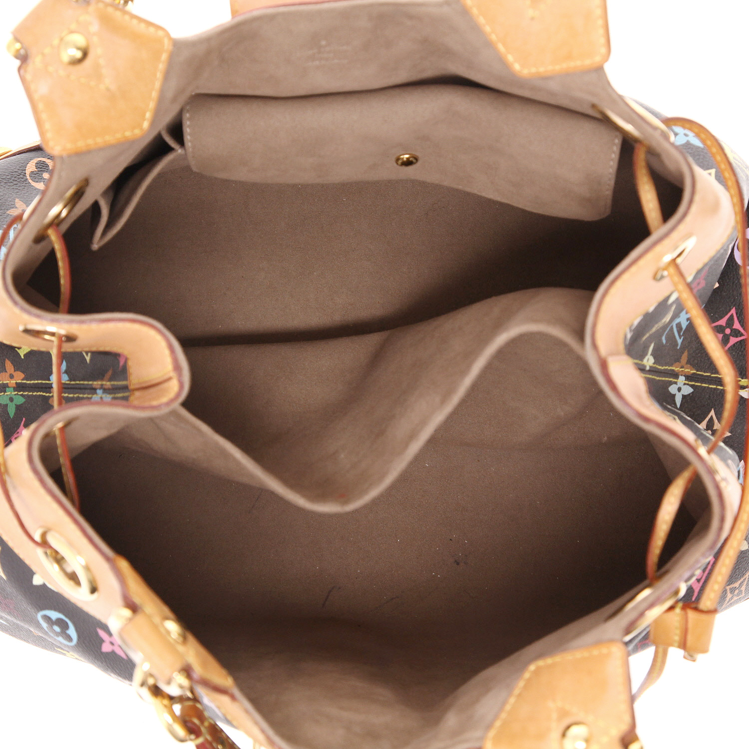 Sac à main Louis Vuitton  Ursula en toile monogram multicolore noire et cuir naturel - Detail D3