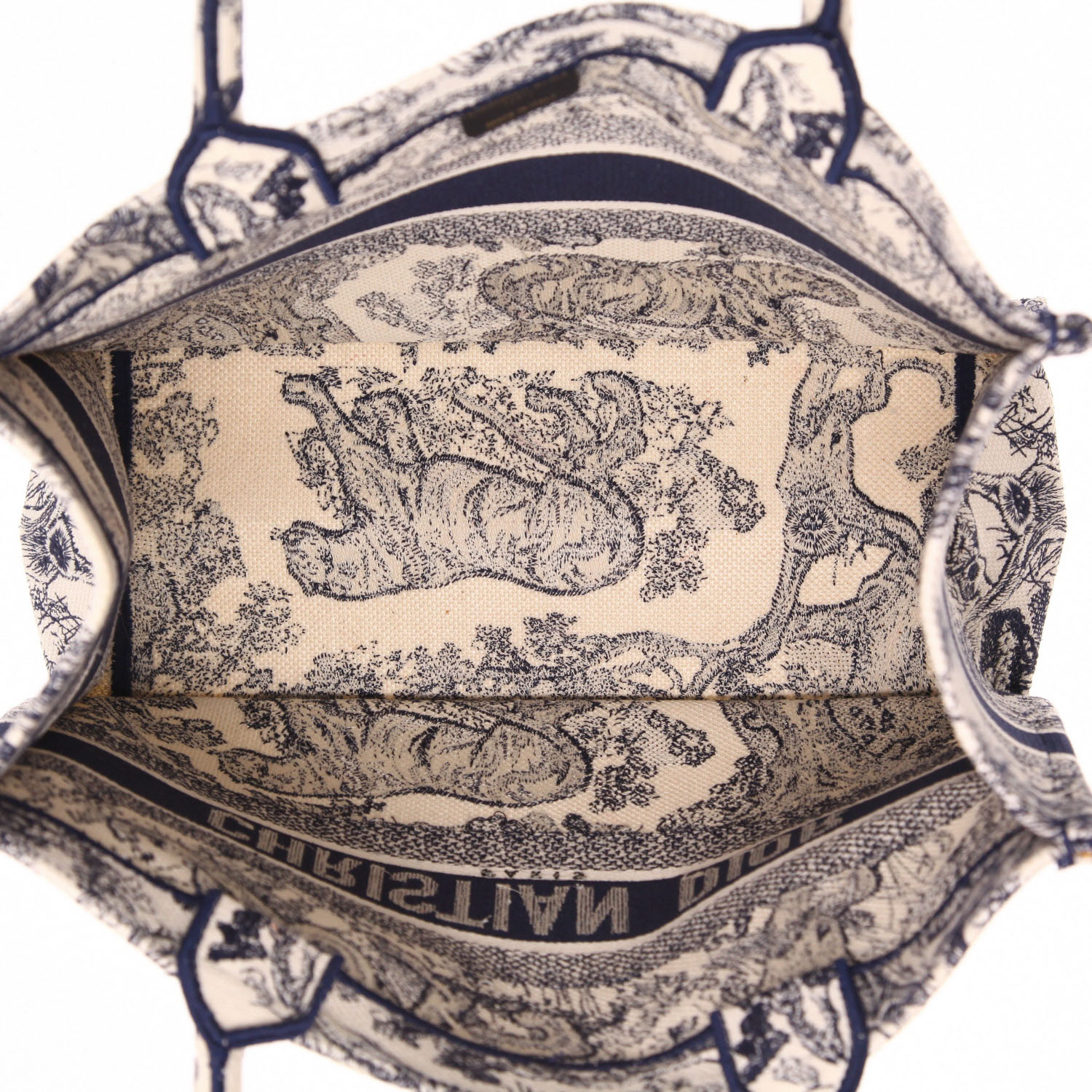 Sac cabas Dior  Book Tote grand modèle  en toile bleu-marine et blanche - Detail D3