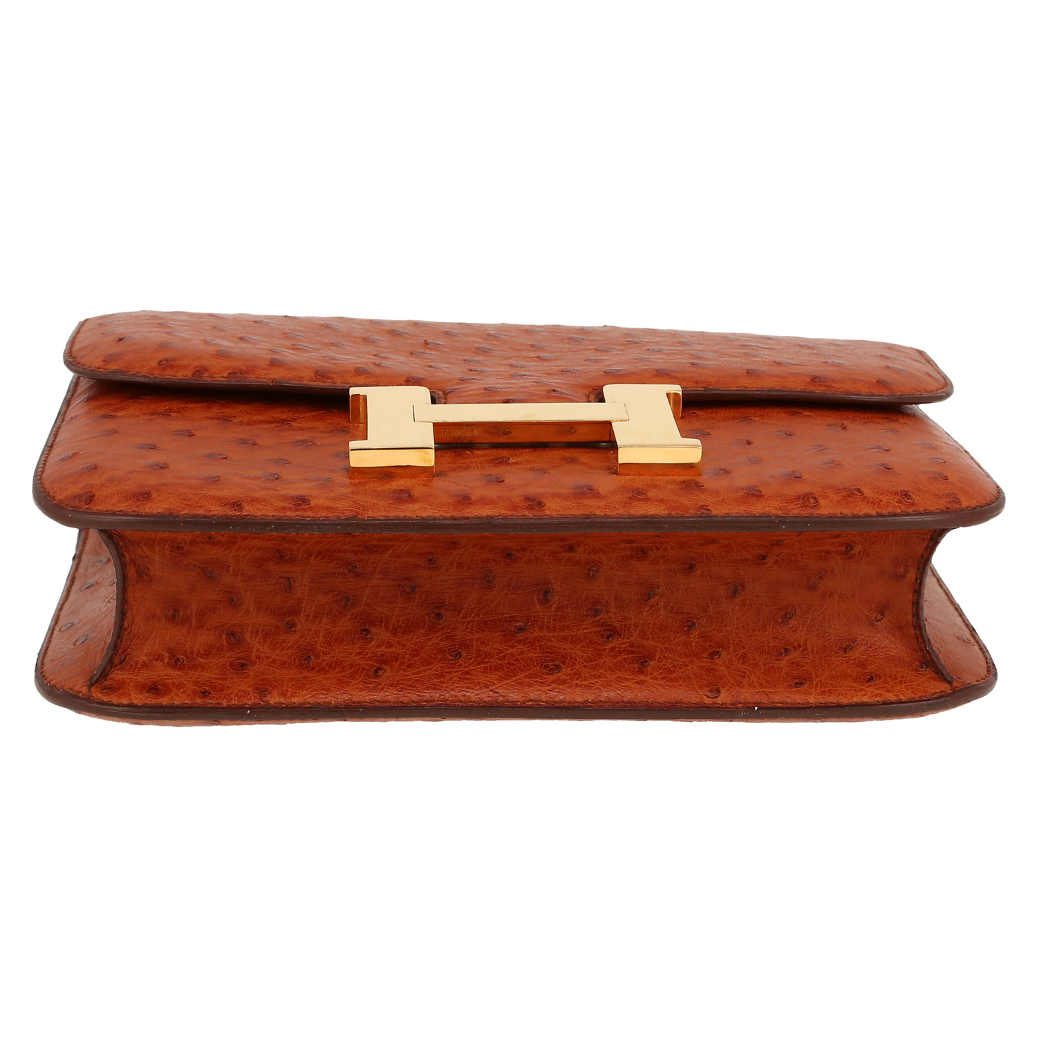 Hermès  Constance handbag  in cognac ostrich leather - Detail D1