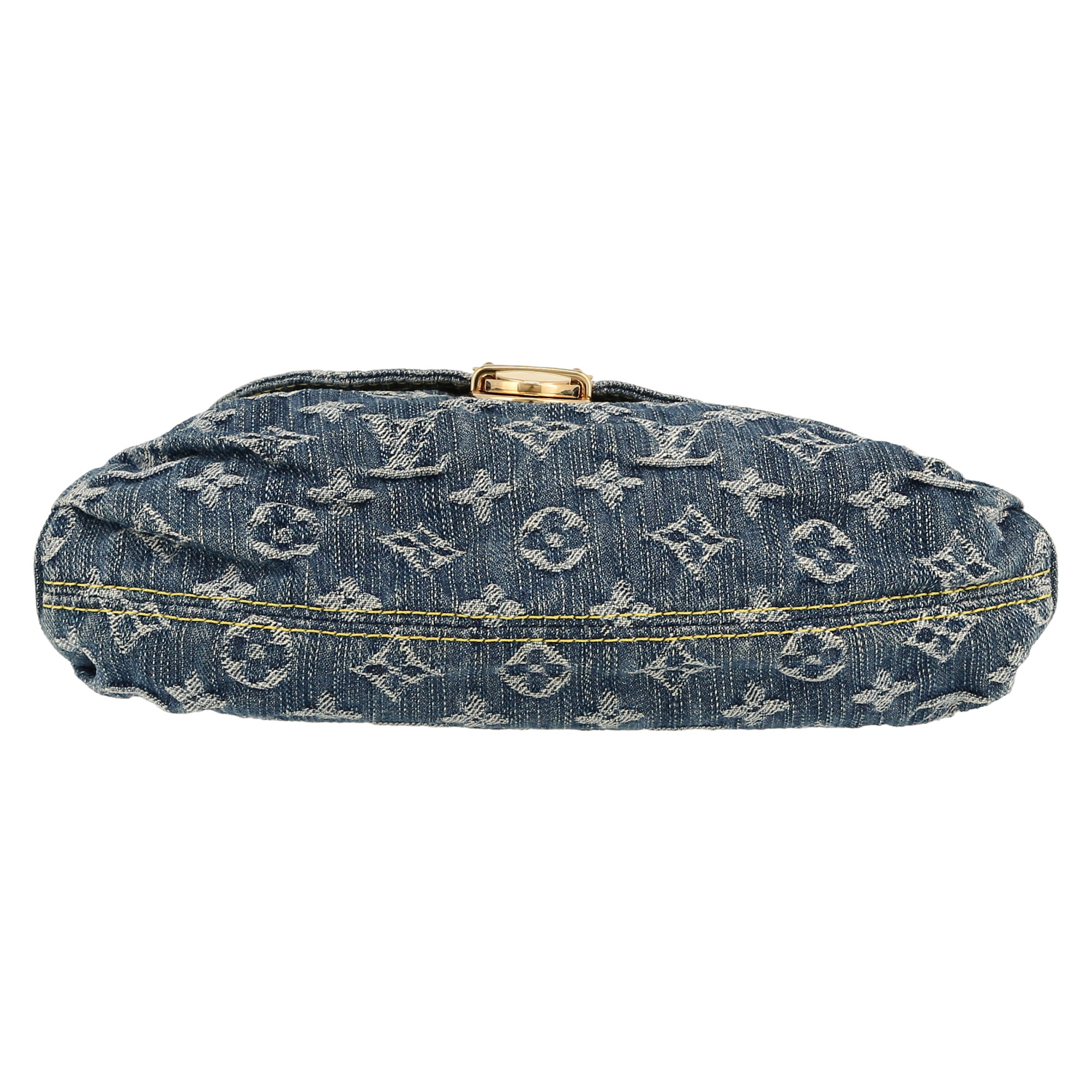 Bolso de mano Louis Vuitton  Pleaty modelo pequeño  en lona denim Monogram azul y cuero natural - Detail D1
