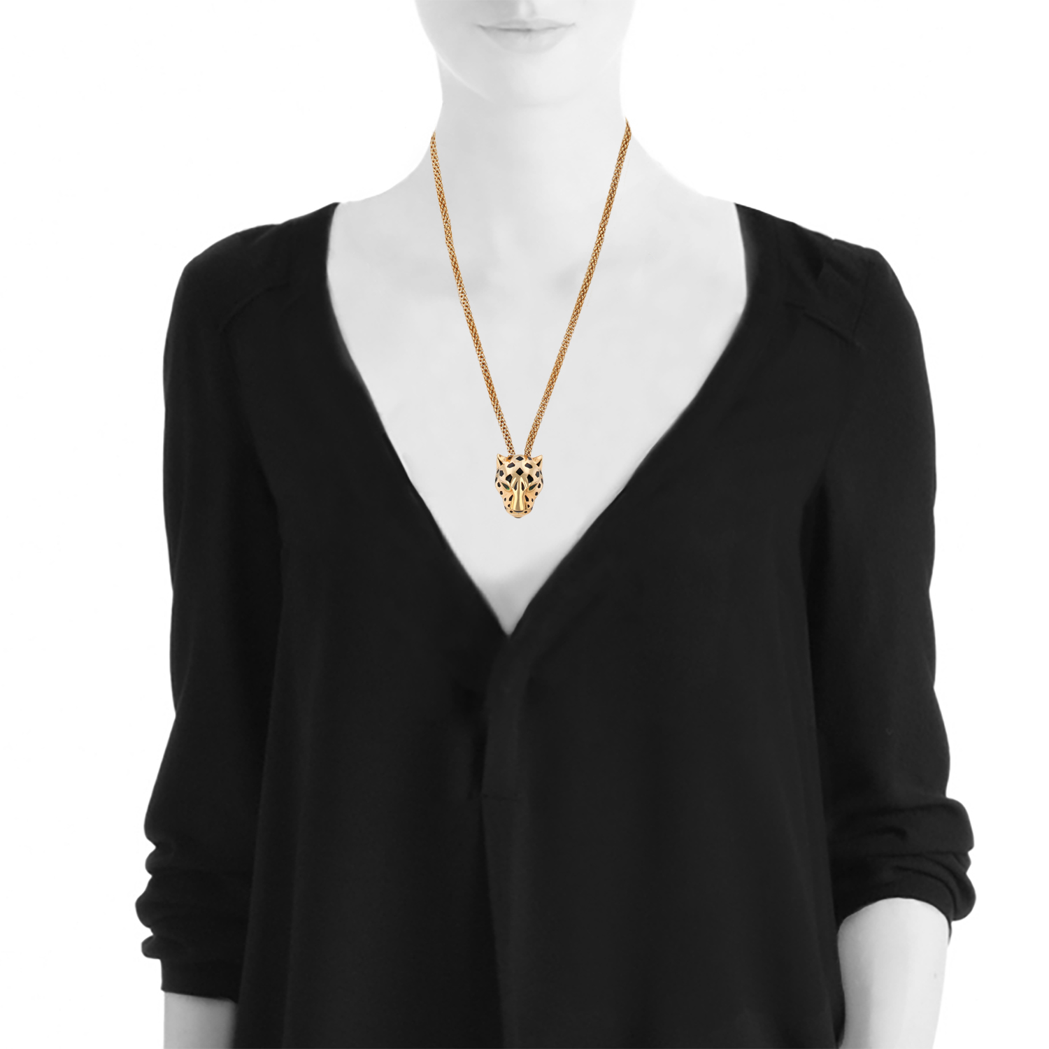 Collier Cartier Panthère en or jaune, onyx et tsavorites - Detail D3
