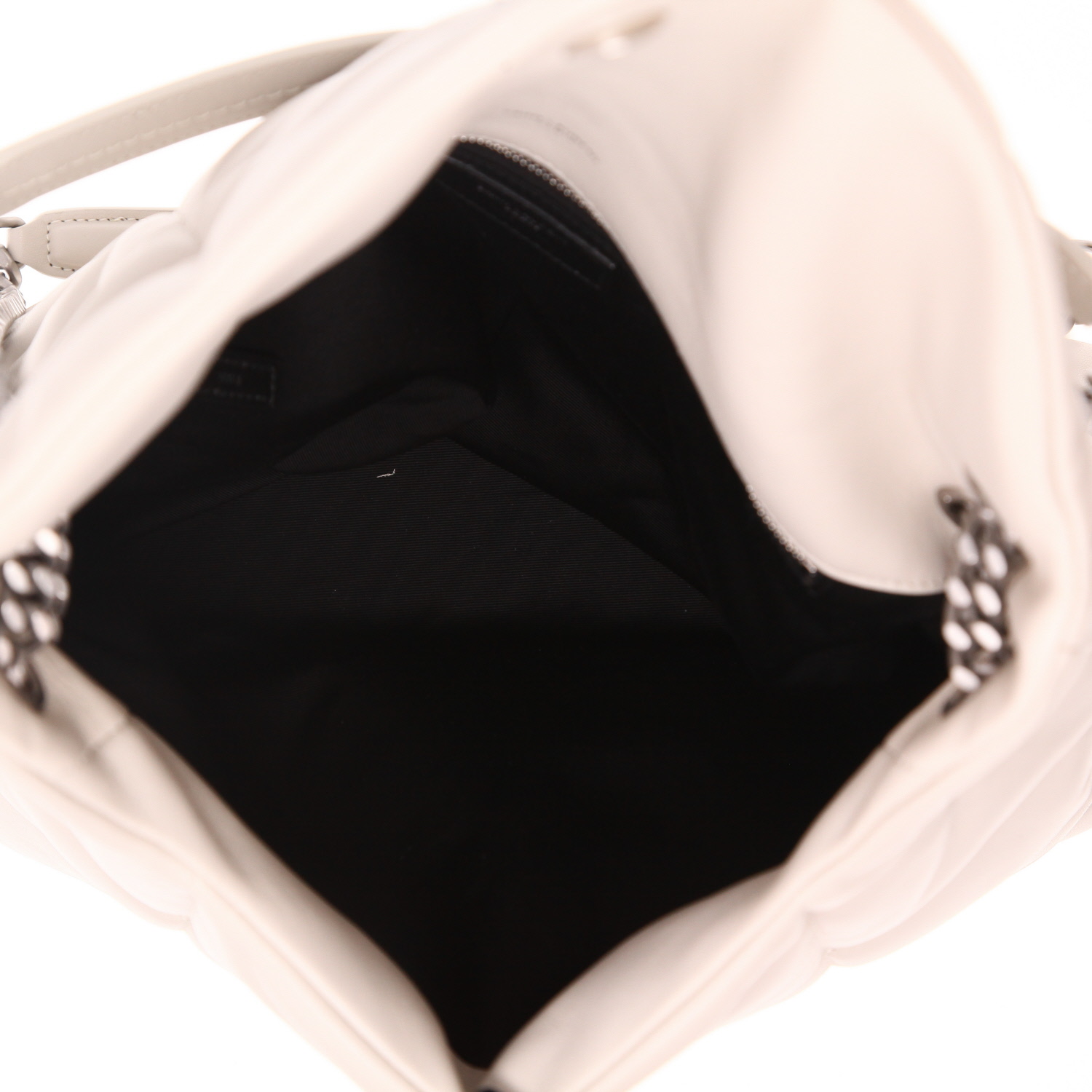 Borsa a tracolla Saint Laurent  Puffer in pelle trapuntata a zigzag bianco sporco - Detail D3
