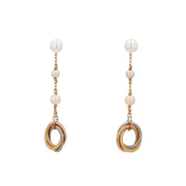 Pendientes Cartier Trinity de 3 oros y perlas