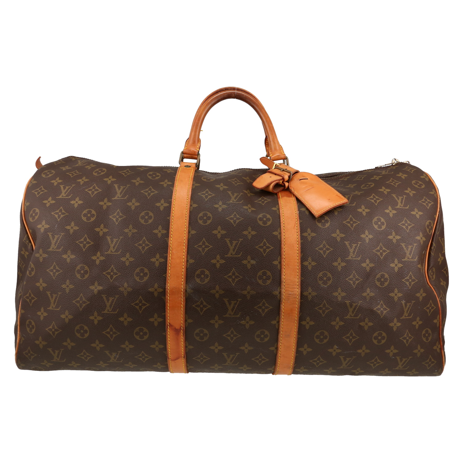 Bolsa de viaje Louis Vuitton  Keepall 60 en lona Monogram marrón y cuero natural - Detail D1