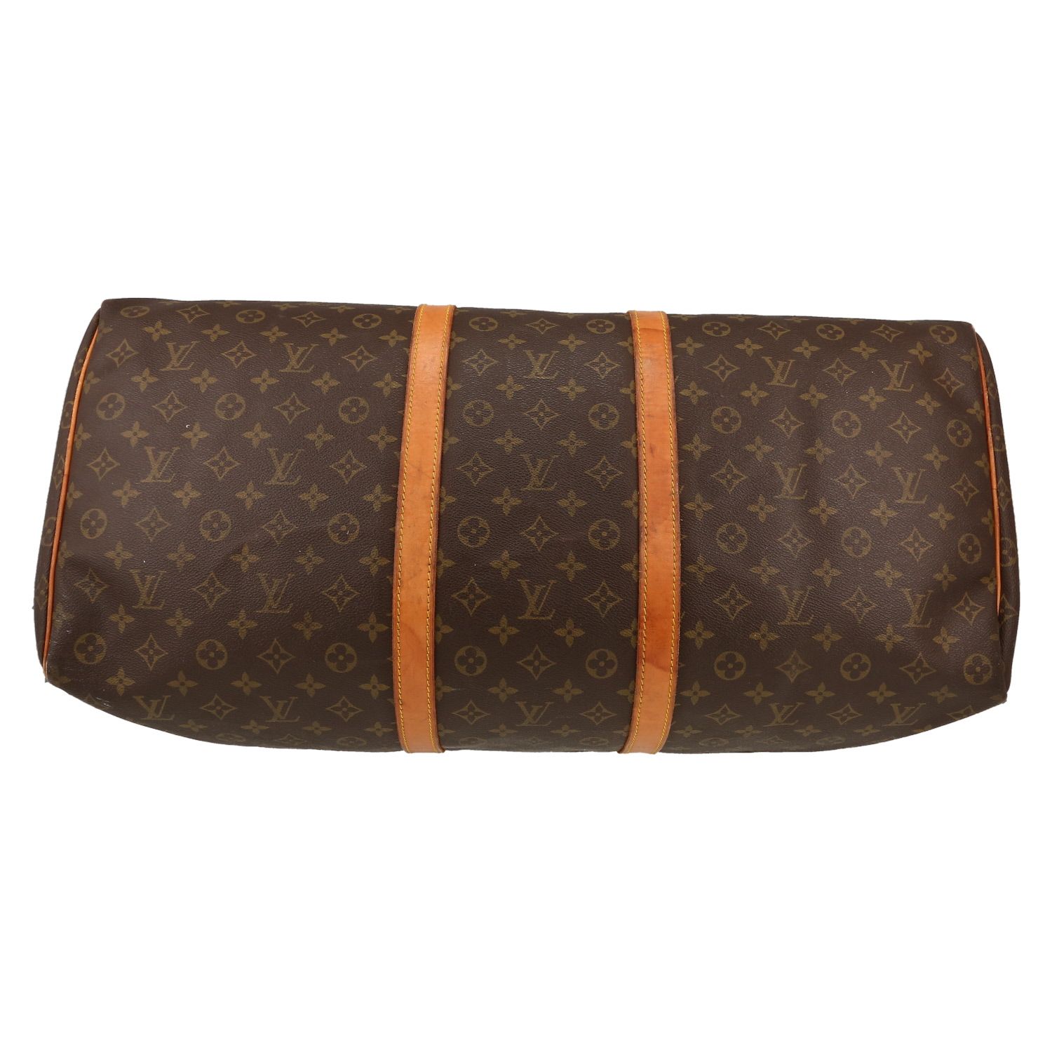Bolsa de viaje Louis Vuitton  Keepall 60 en lona Monogram marrón y cuero natural - Detail D4