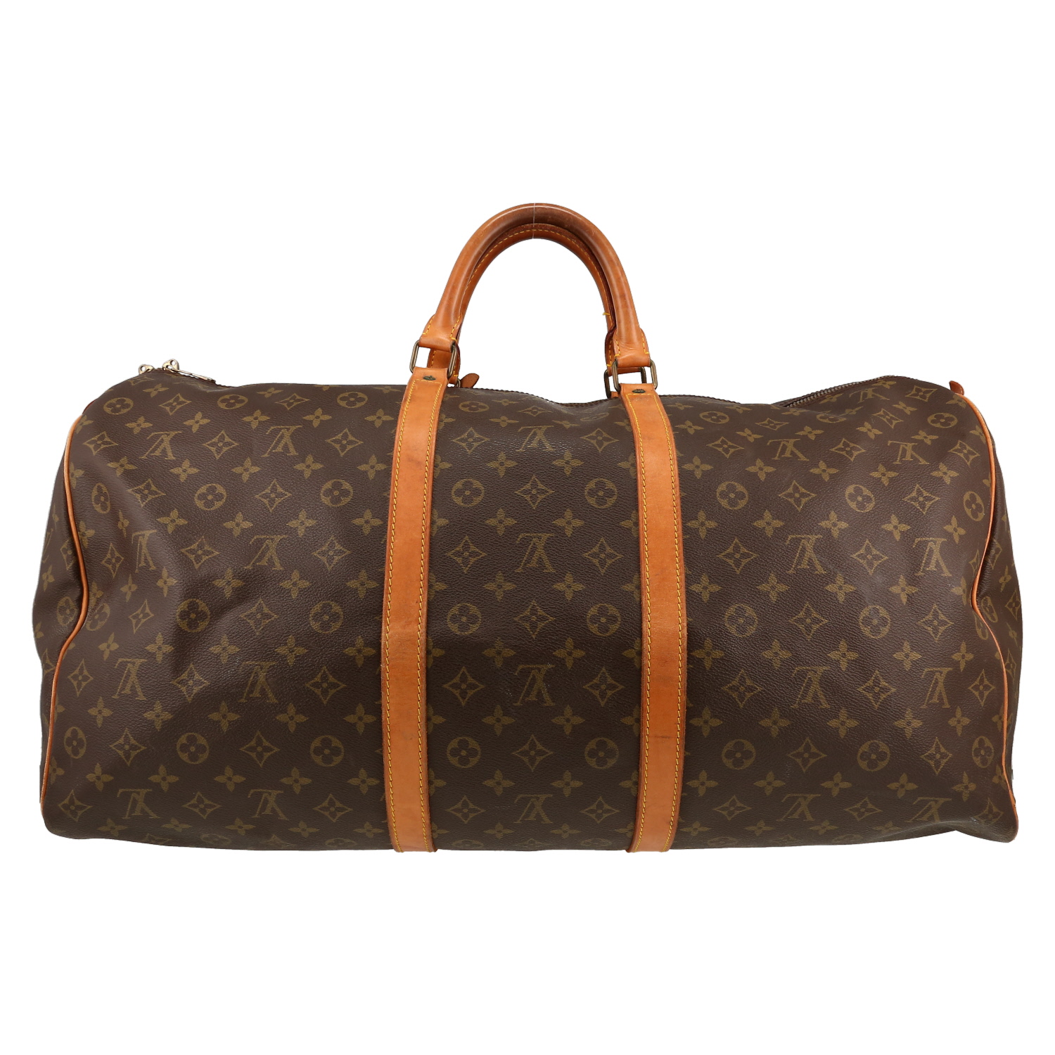 Bolsa de viaje Louis Vuitton  Keepall 60 en lona Monogram marrón y cuero natural - Detail D5