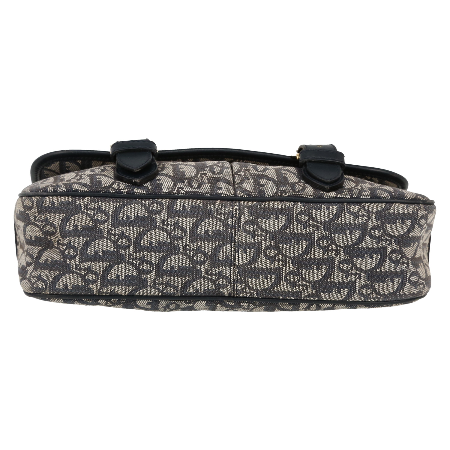 Sac bandoulière Dior  Vintage en toile monogram Oblique grise et cuir bleu-marine - Detail D1