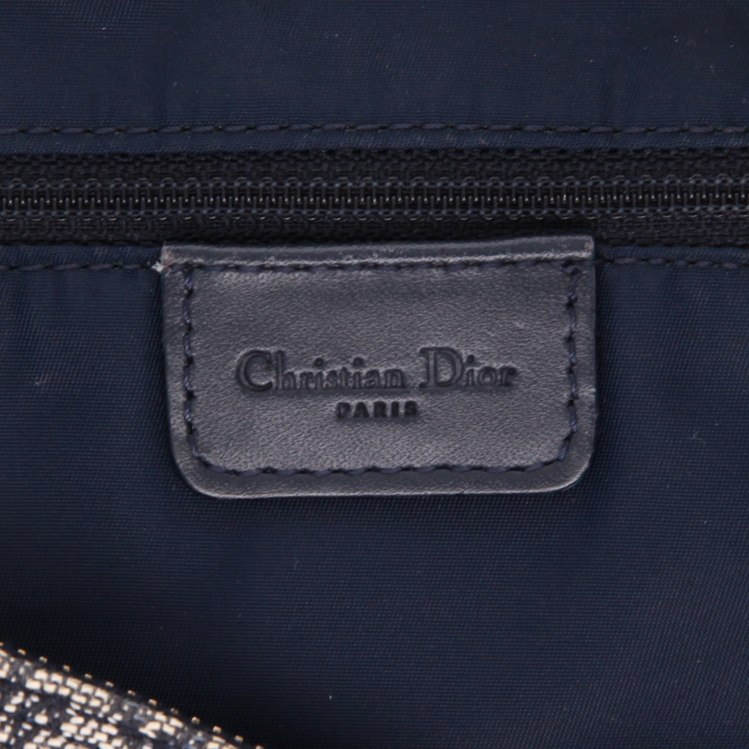 Dior  Vintage shoulder bag  in grey monogram canvas Oblique  and navy blue leather - Detail D2