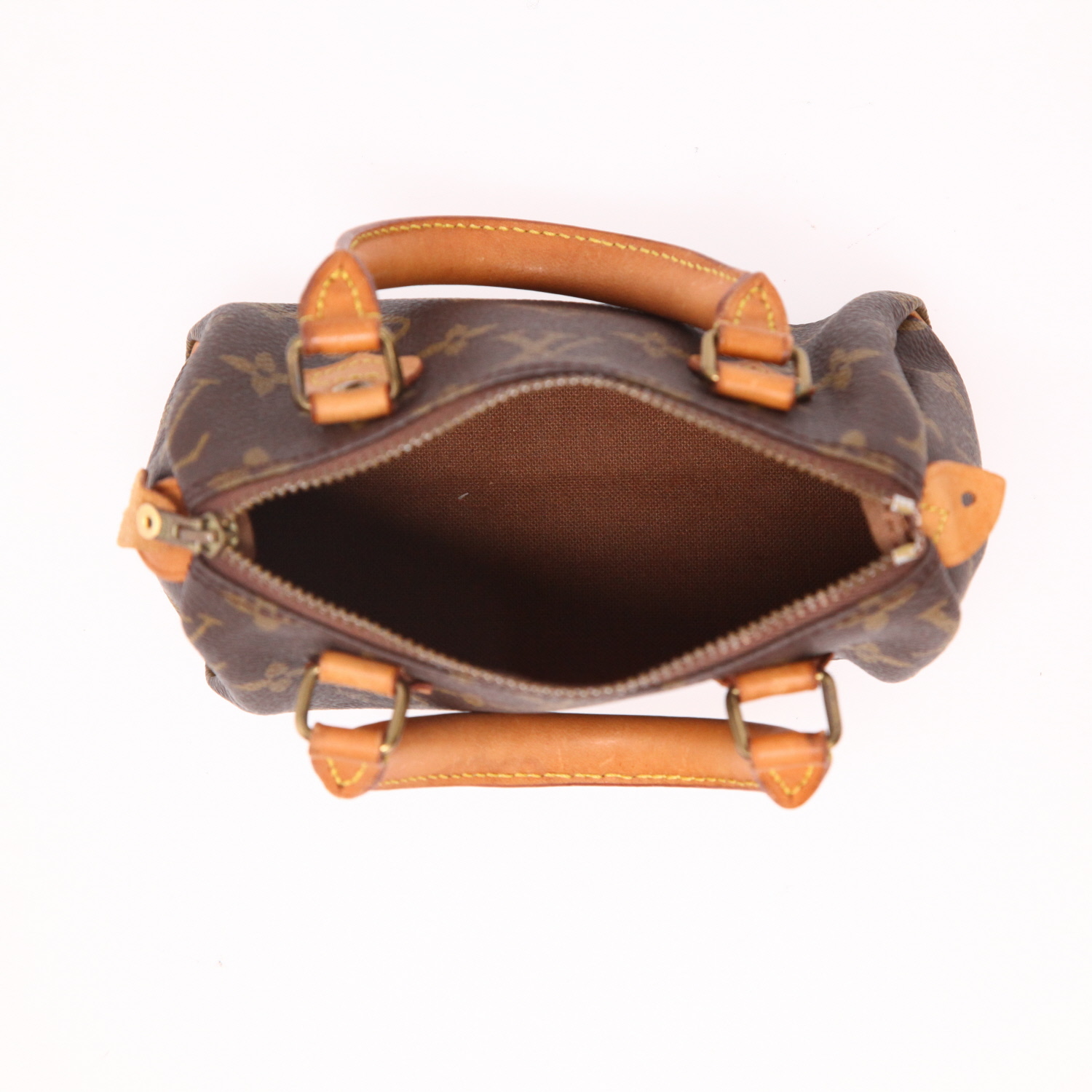 Bolso de mano Louis Vuitton  Nano Speedy en lona Monogram marrón y cuero natural - Detail D3