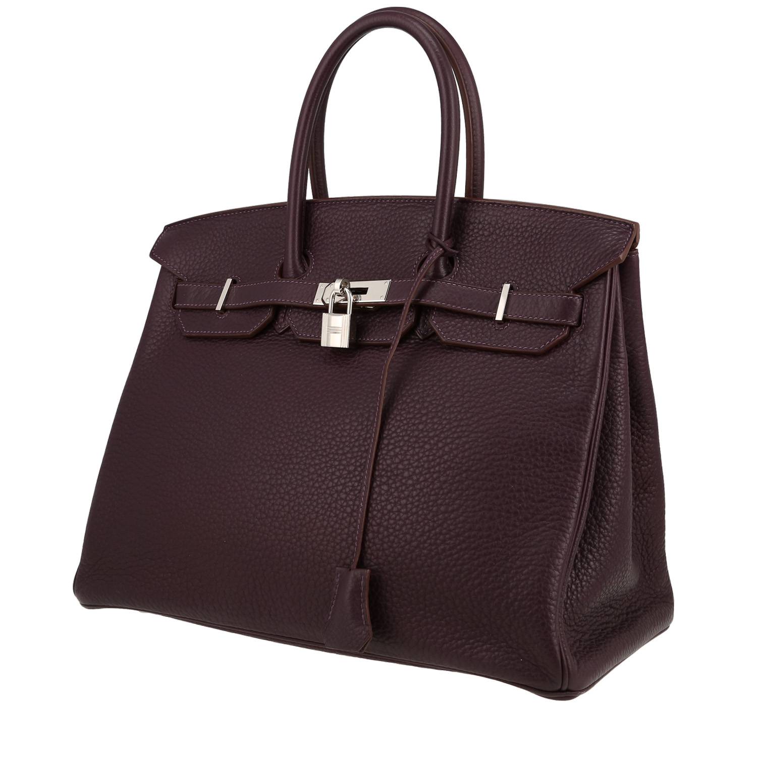 Birkin 35 cm Handbag In Purple Raisin Leather Taurillon
