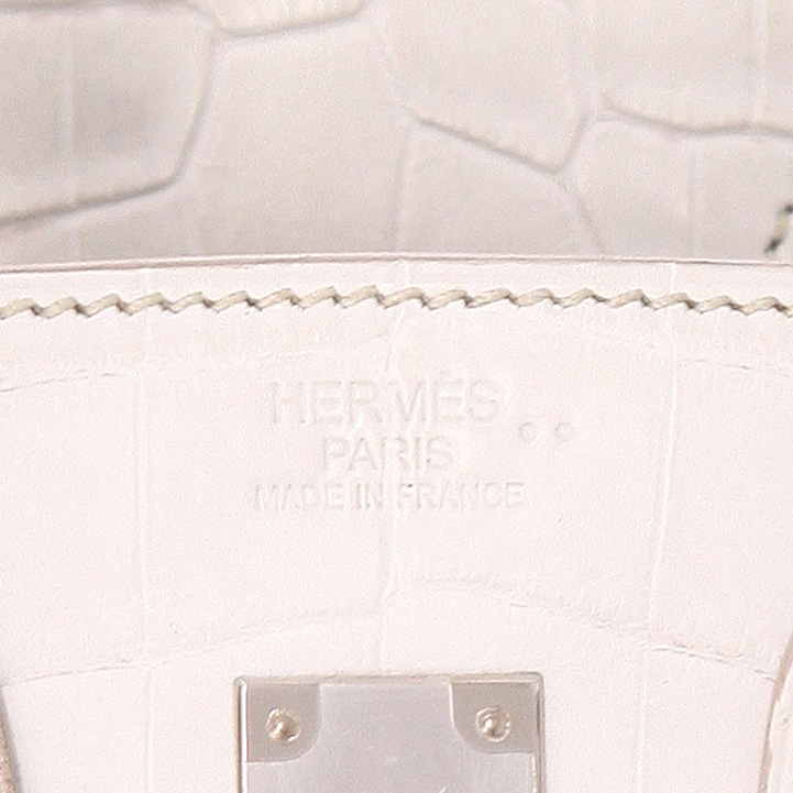 Bolso de mano Hermès  Birkin 25 cm en cocodrilo niloticus blanco - Detail D3