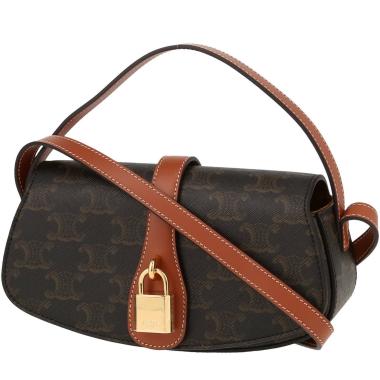 Sac porté épaule Celine  Tabou moyen modèle  en toile Triomphe et cuir marron