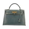 Hermès  Kelly 32 cm handbag  in blue jean porosus crocodile - 360 thumbnail