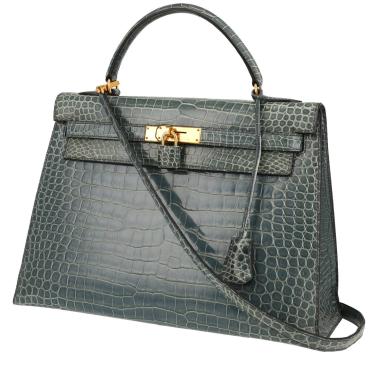 Sac à main Hermès  Kelly 32 cm en crocodile porosus bleu-jean