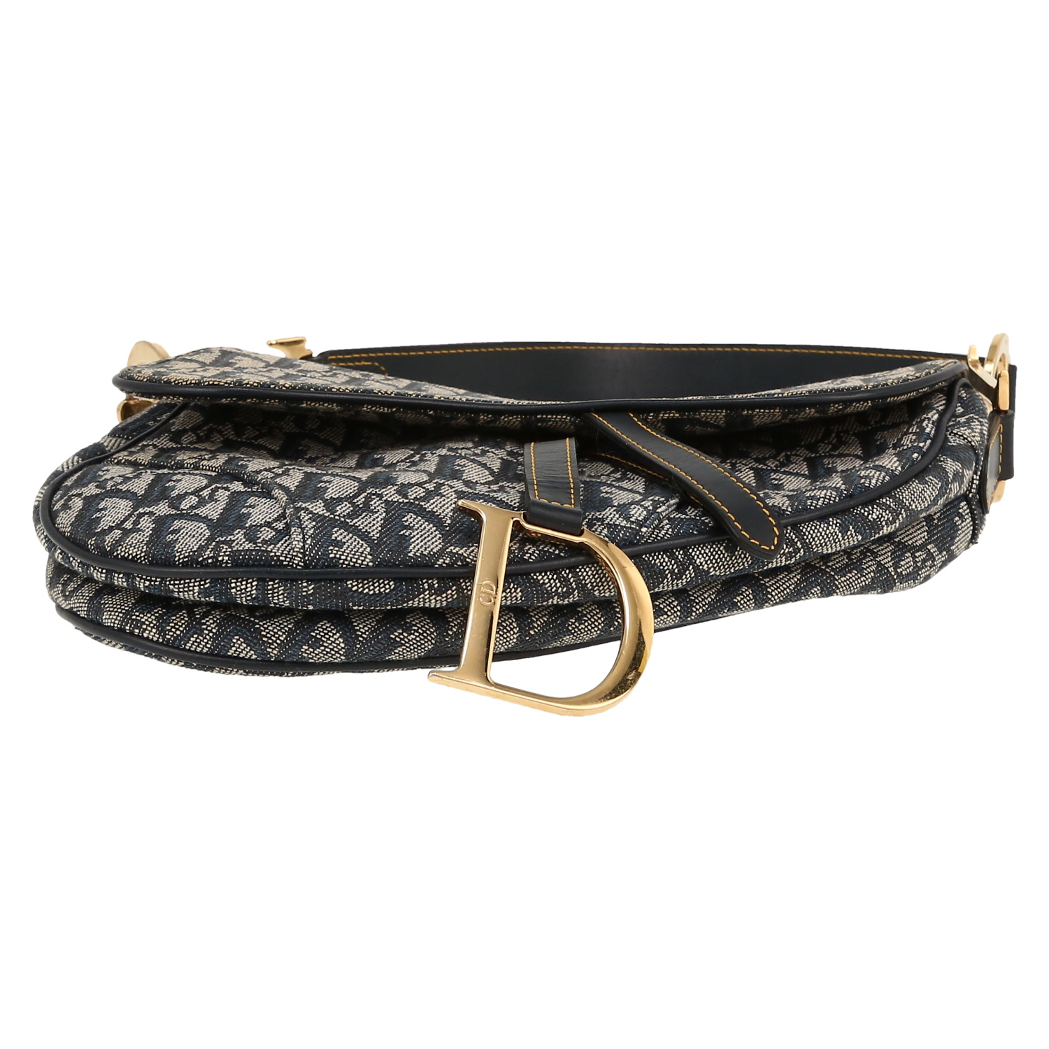 Bolso de mano Dior  Saddle en lona Monogram Oblique azul y cuero azul marino - Detail D1