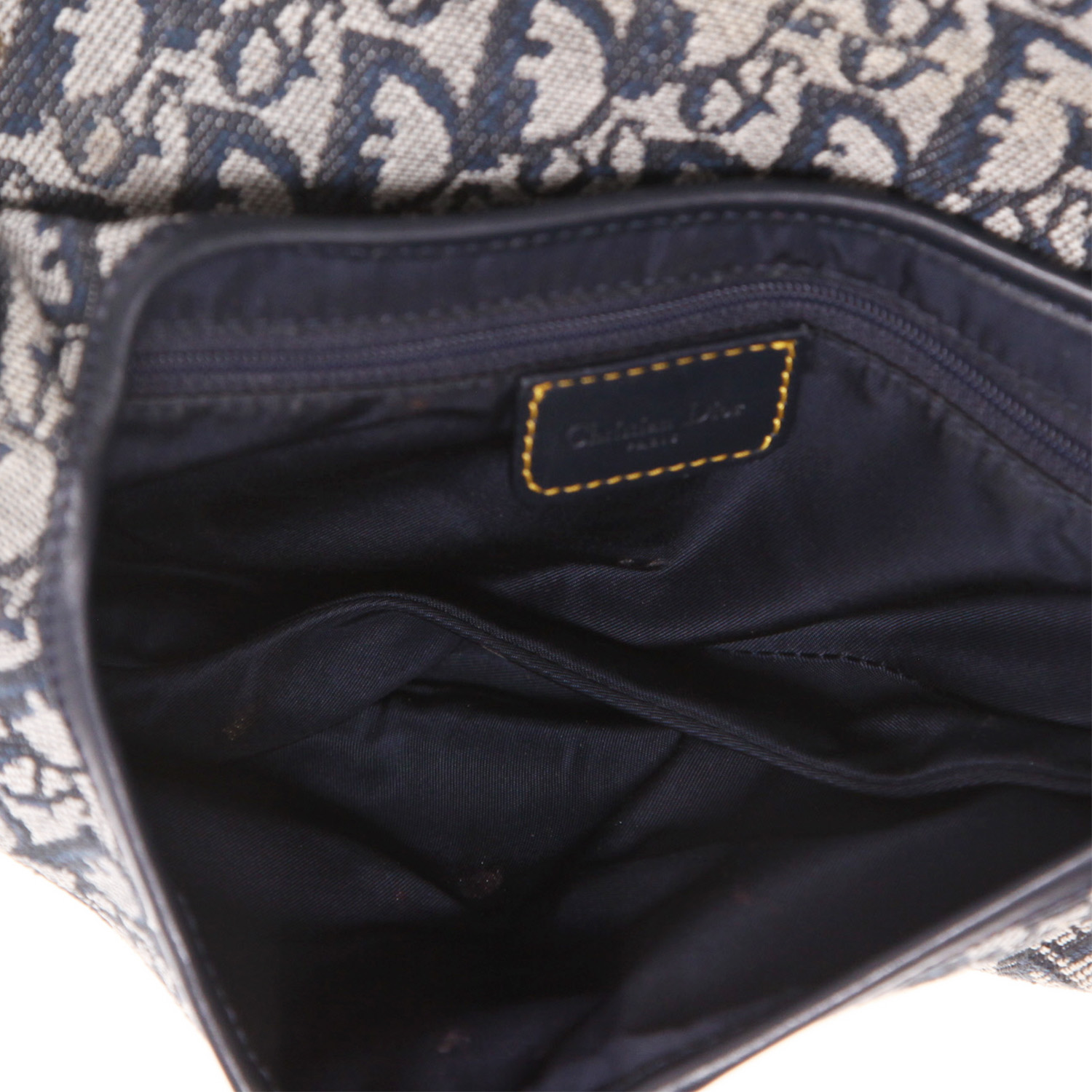 Sac à main Dior  Saddle en toile monogram Oblique bleue et cuir bleu-marine - Detail D3