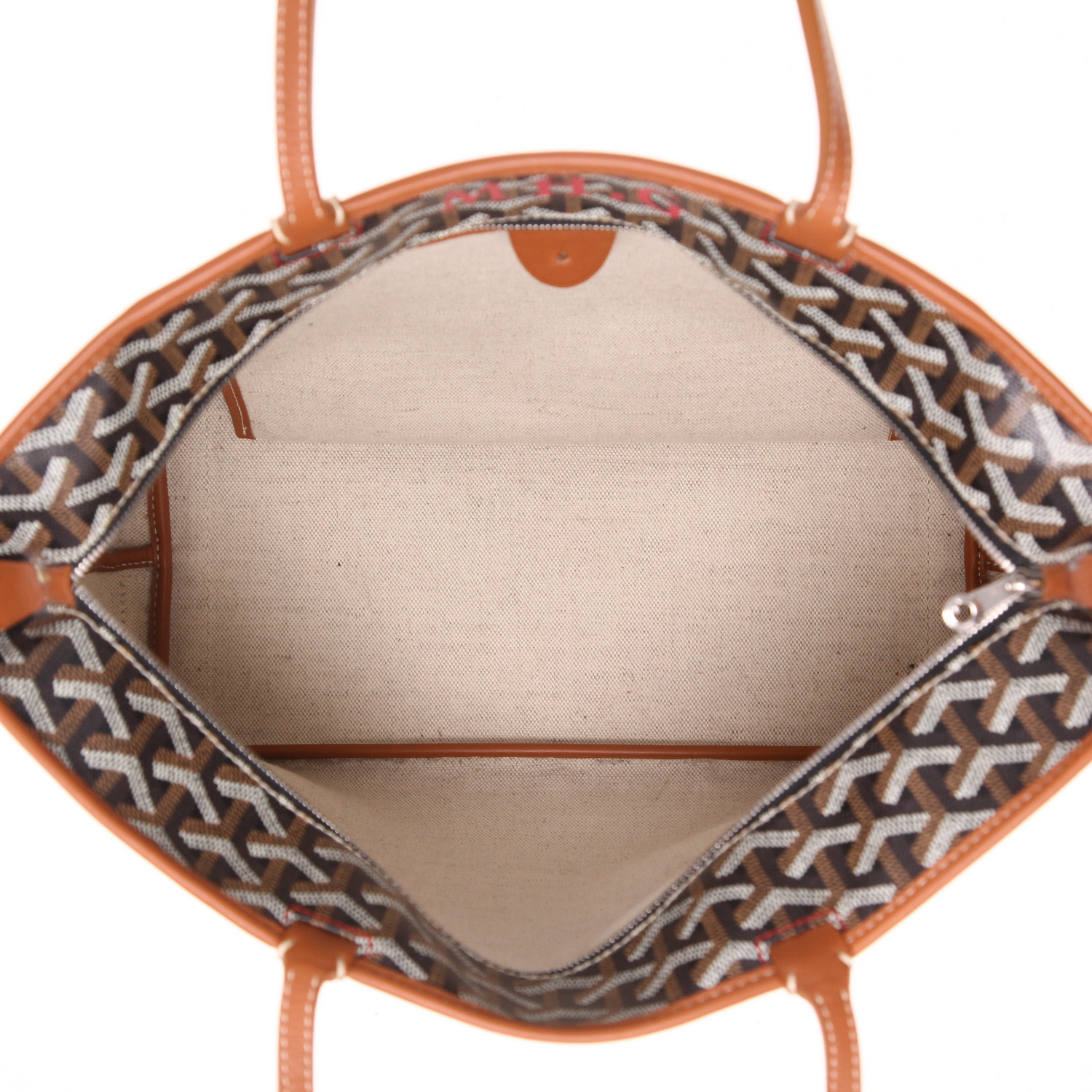 Goyard  Anjou shopping bag  in brown monogram canvas  and brown leather - Detail D3