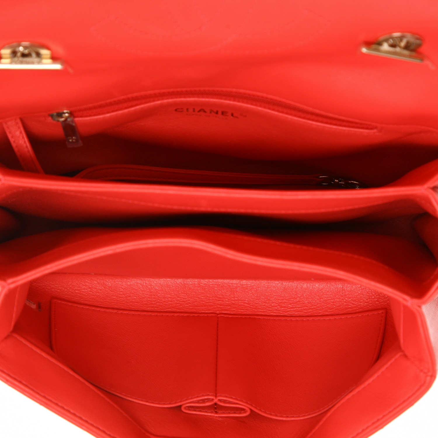 Chanel  Coco Handle handbag  in coral quilted leather - Detail D3