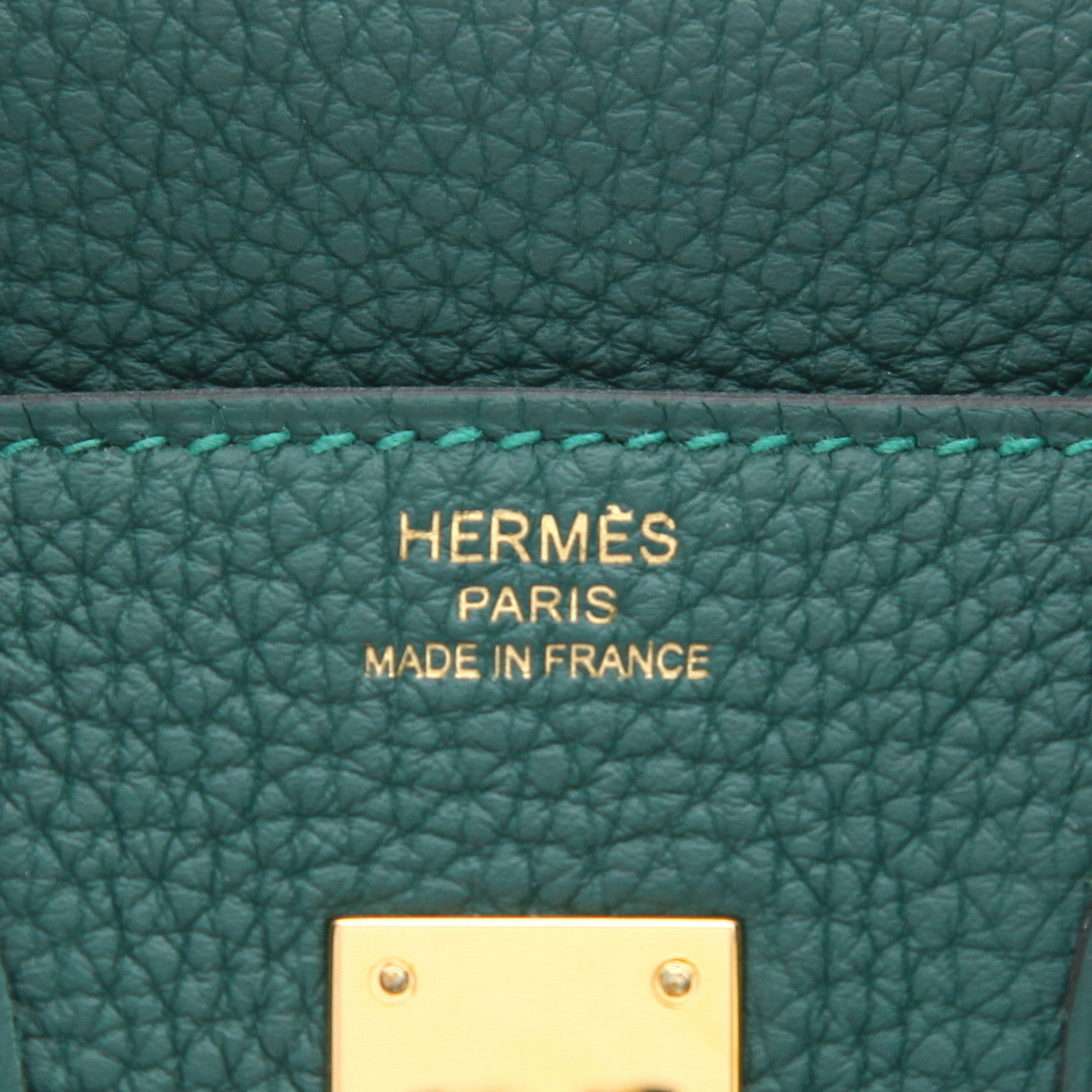 Bolso de mano Hermès  Birkin 25 cm en cuero togo verde malaquita - Detail D2