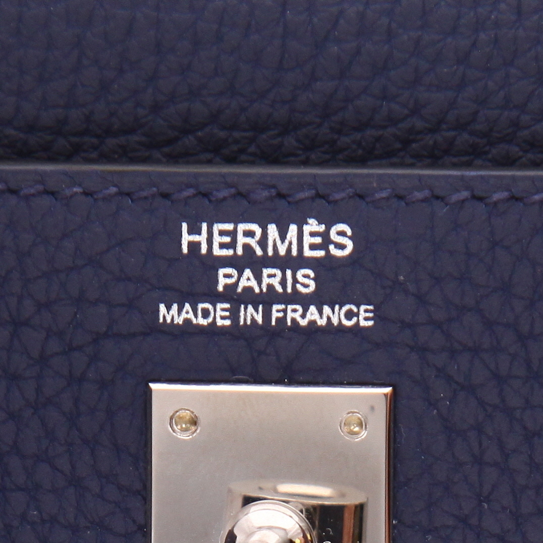 Borsa Hermès Kelly da 25 cm in pelle Togo blu - Detail D2