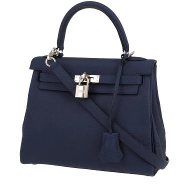 Bolso de mano Hermès  Kelly 25 cm en cuero togo azul