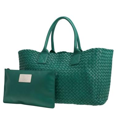 Shopping bag Bottega Veneta  Cabat in pelle intrecciata verde