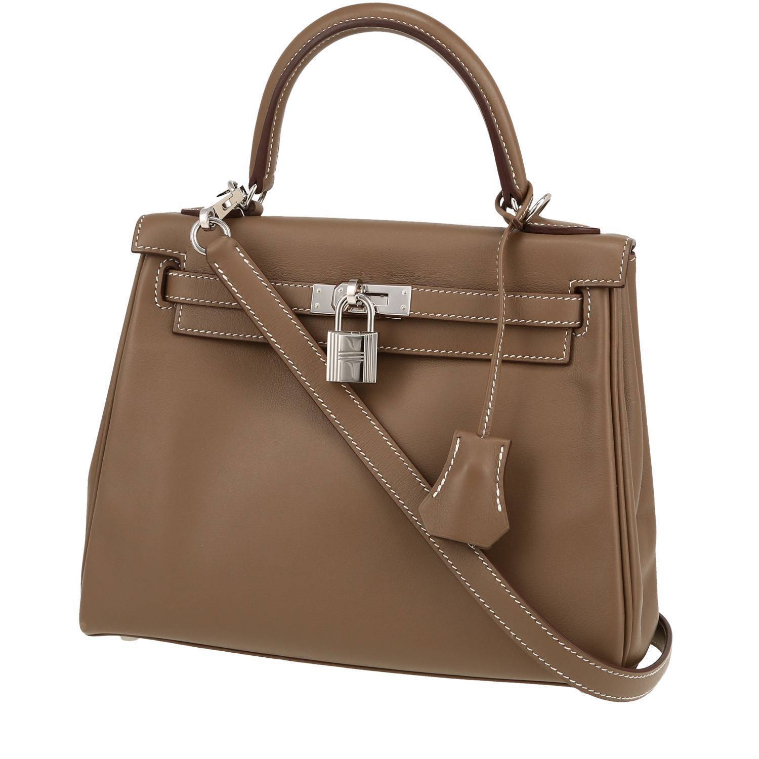 Hermès Kelly 25 cm handbag in etoupe Swift leather
