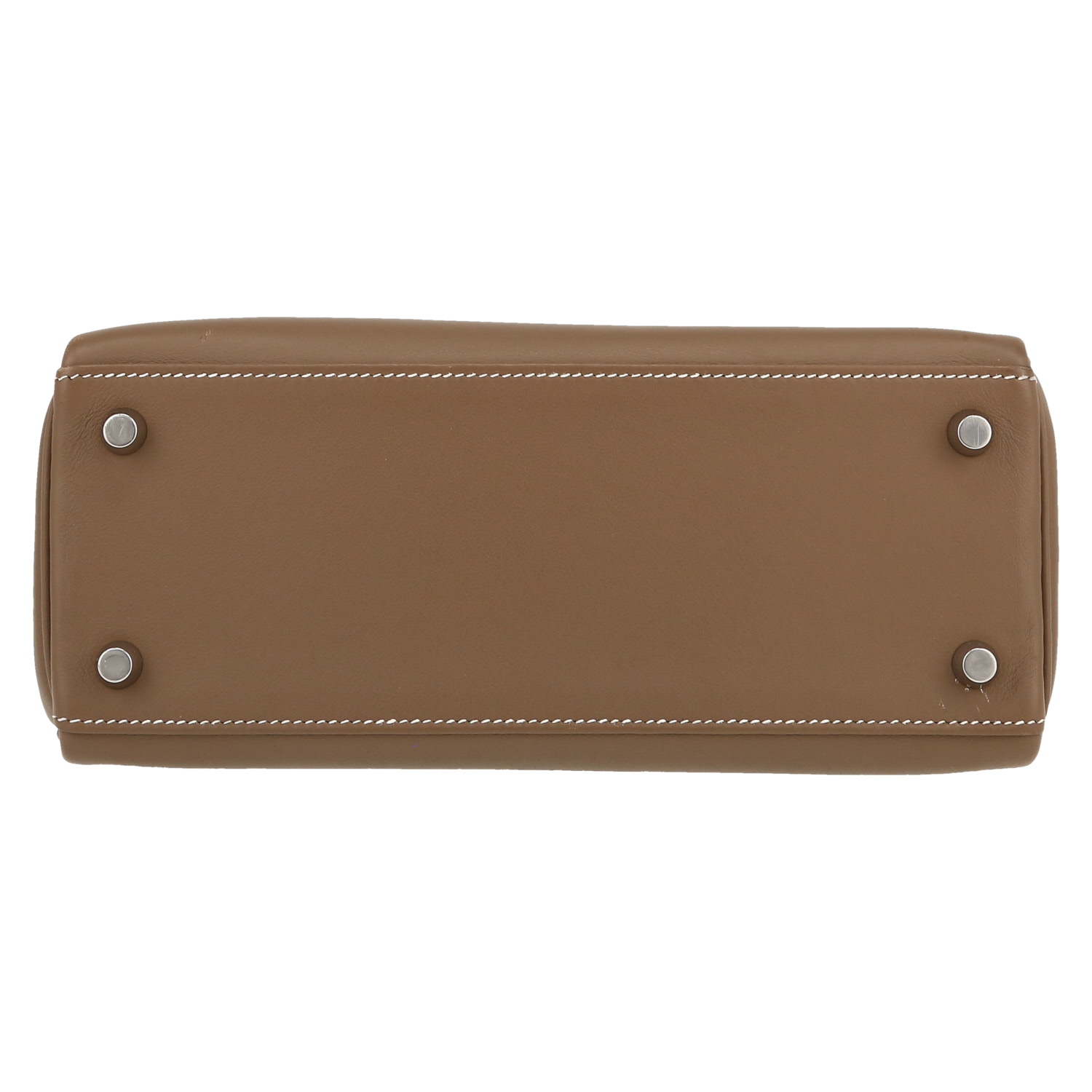 Bolso de mano Hermès  Kelly 25 cm en cuero swift marrón etoupe - Detail D1
