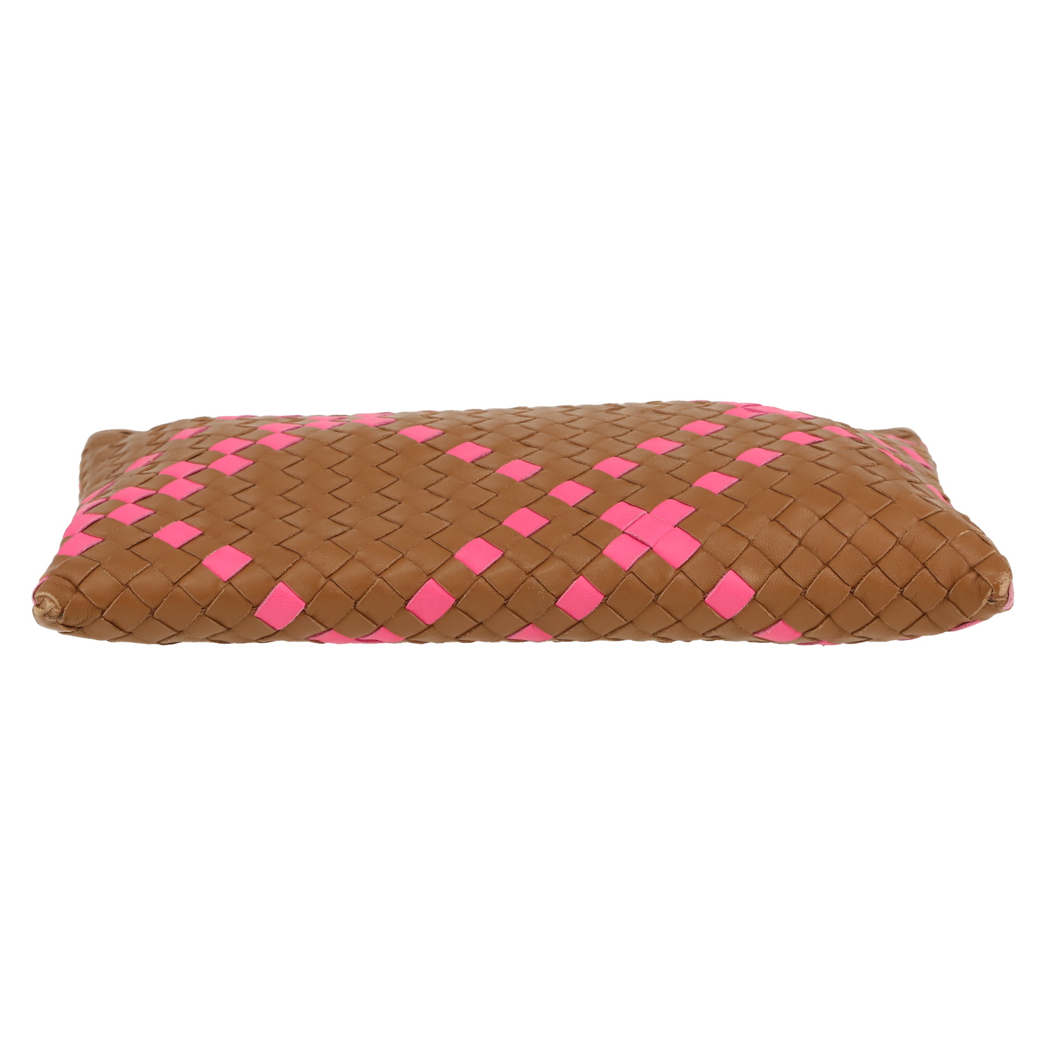 Pochette Bottega Veneta   in pelle intrecciata marrone e rosa - Detail D1