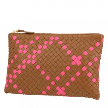 Bottega Veneta   pouch  in brown and pink intrecciato leather