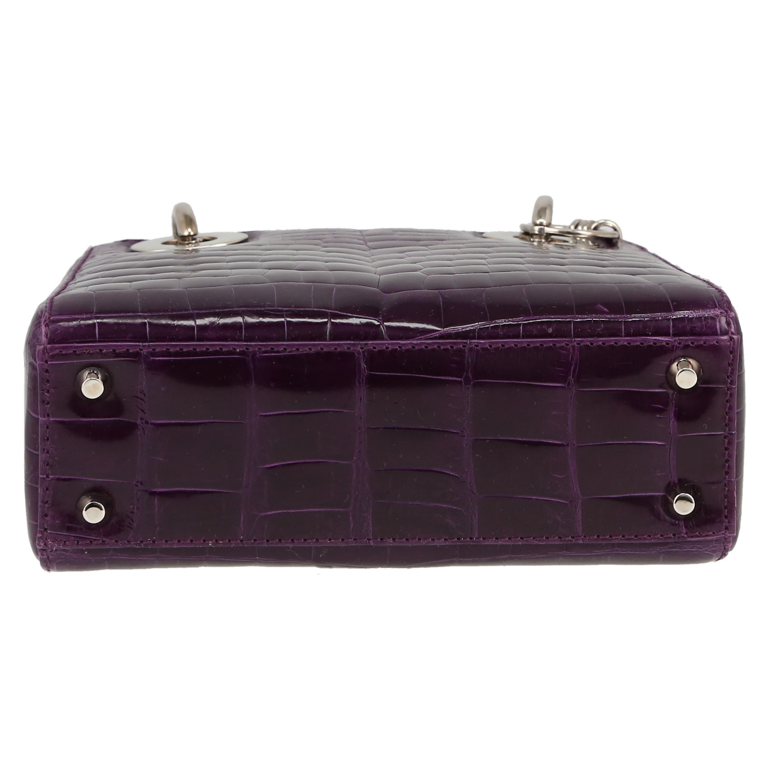 Borsa a tracolla Dior  Mini Lady Dior in coccodrillo viola - Detail D1