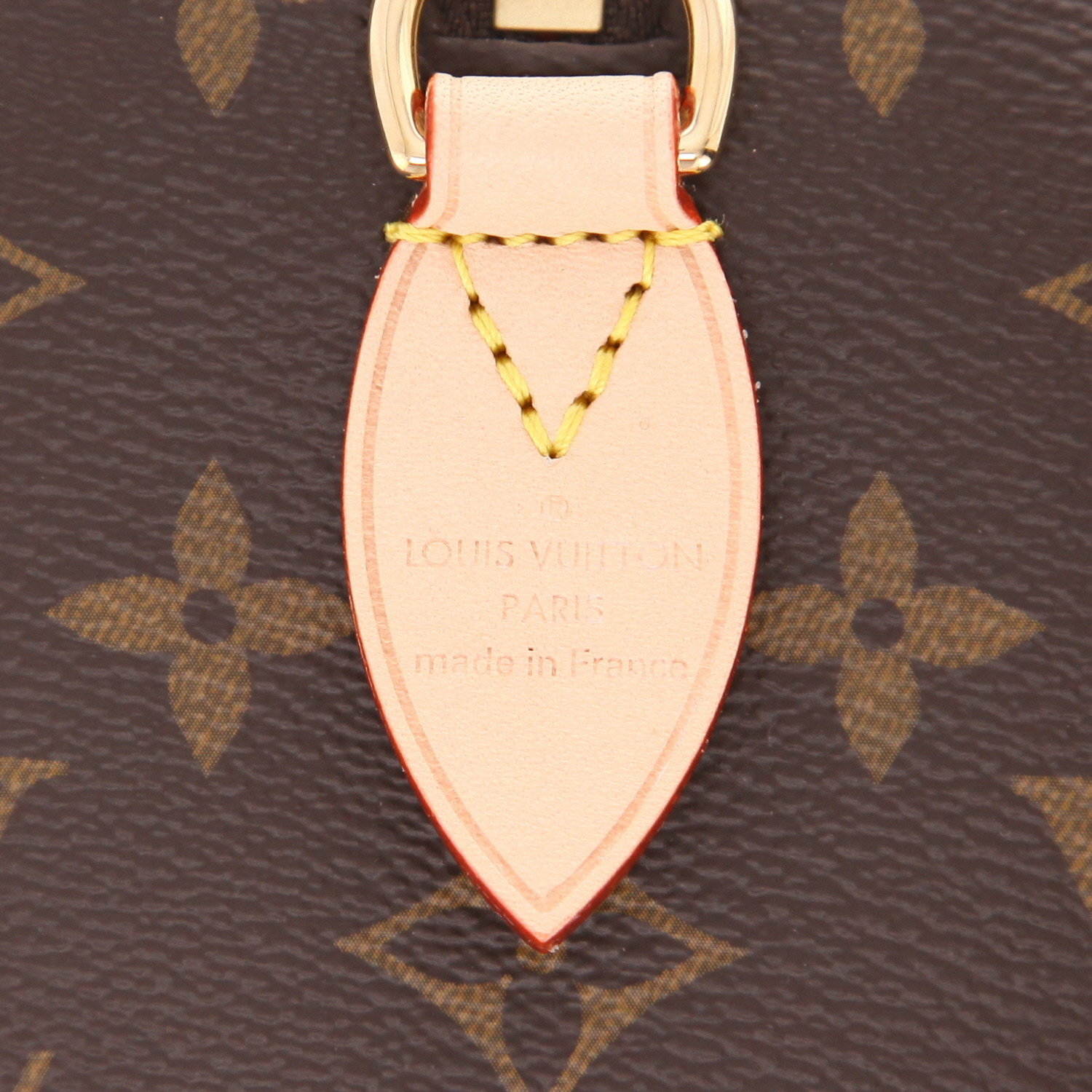 Bolso bandolera Louis Vuitton  Speedy mini  en lona Monogram marrón y cuero natural - Detail D2