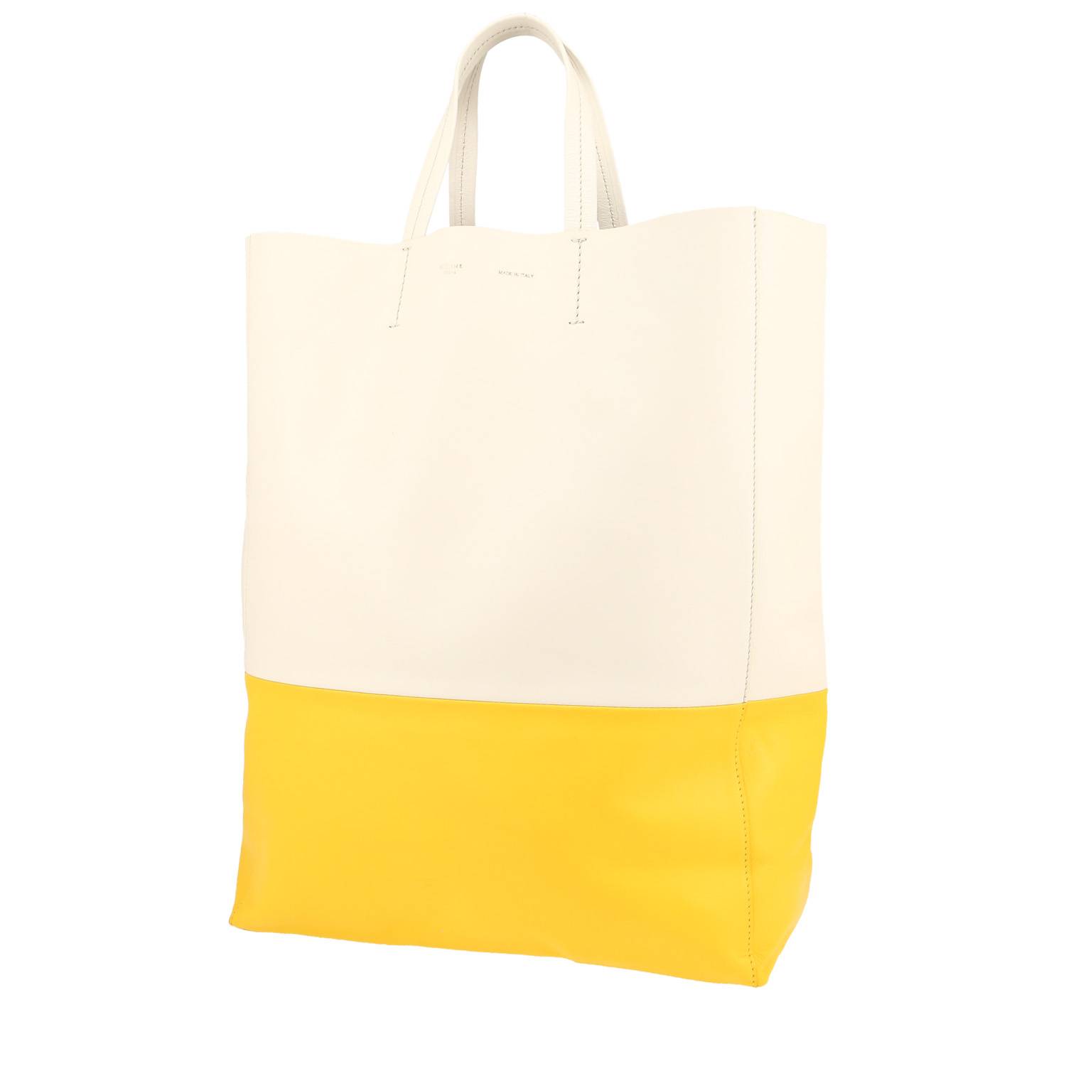 Celine Vertical shopping bag in white and yellow leather