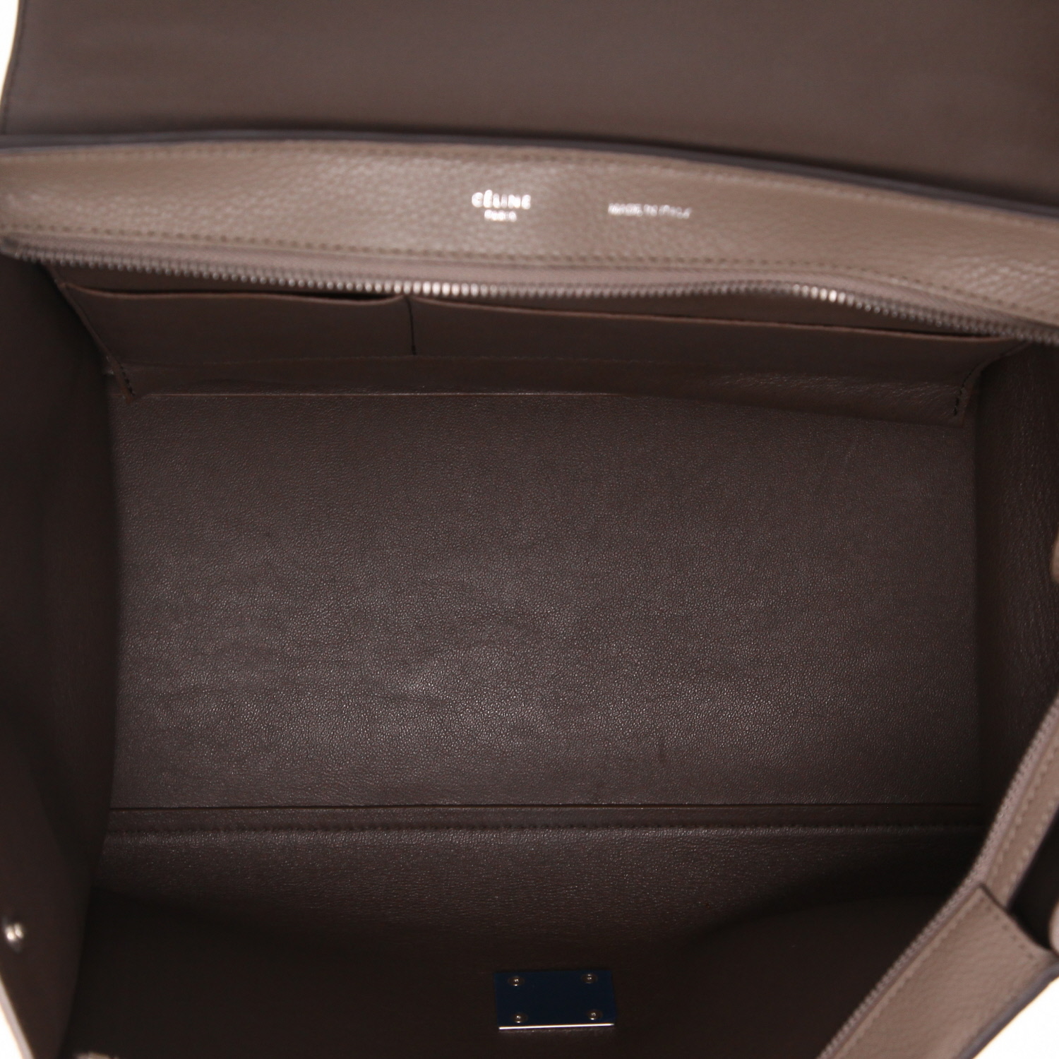 Sac à main Celine  Trapeze moyen modèle  en cuir taupe et daim beige - Detail D3