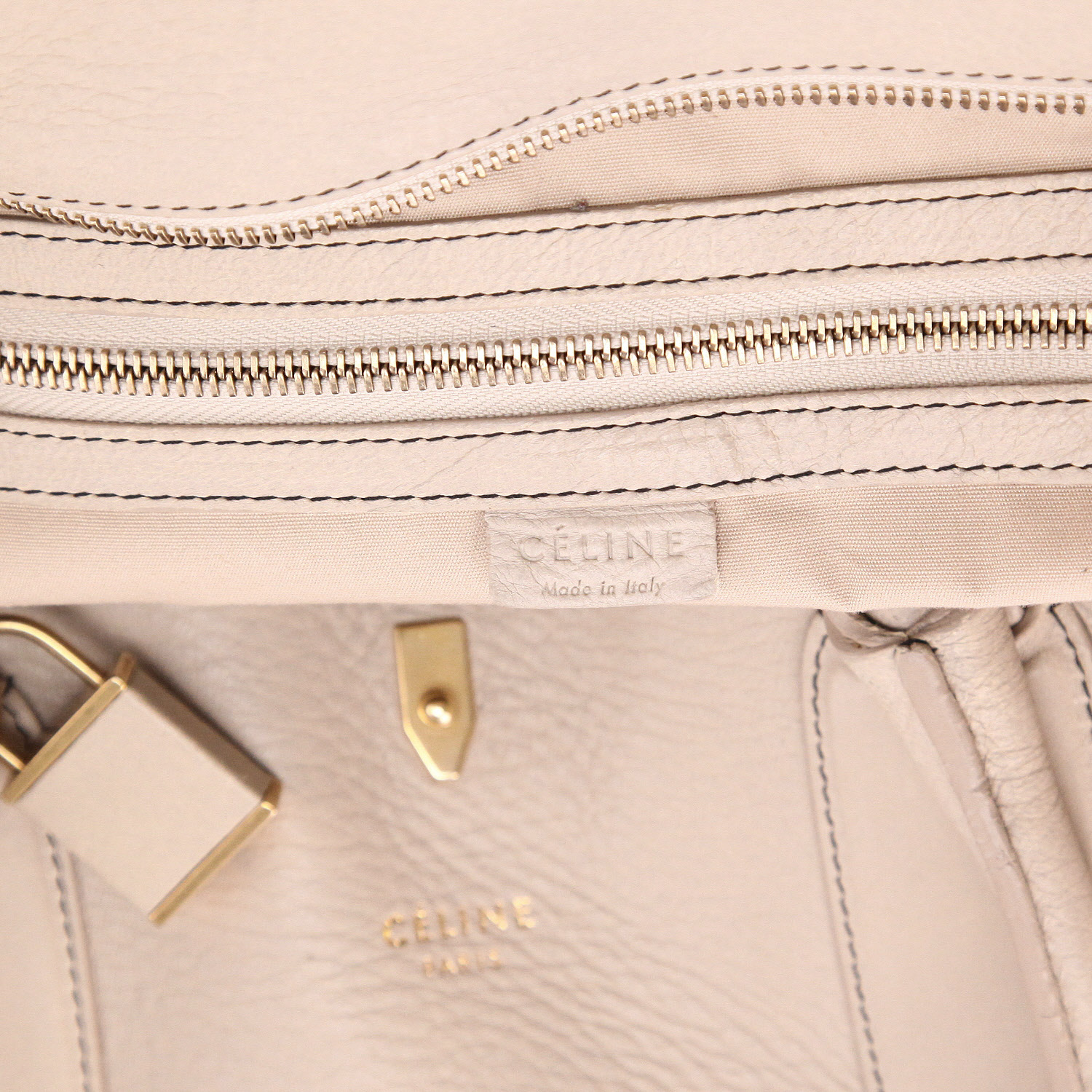 Sac cabas Celine   en cuir beige - Detail D2