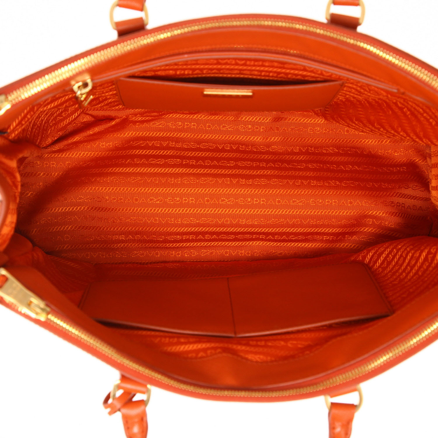 Prada  Galleria medium model  handbag  in orange leather saffiano - Detail D3
