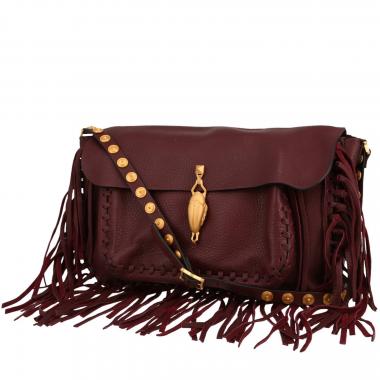 Sac à main Valentino Garavani  C-Rockee en cuir grainé bordeaux