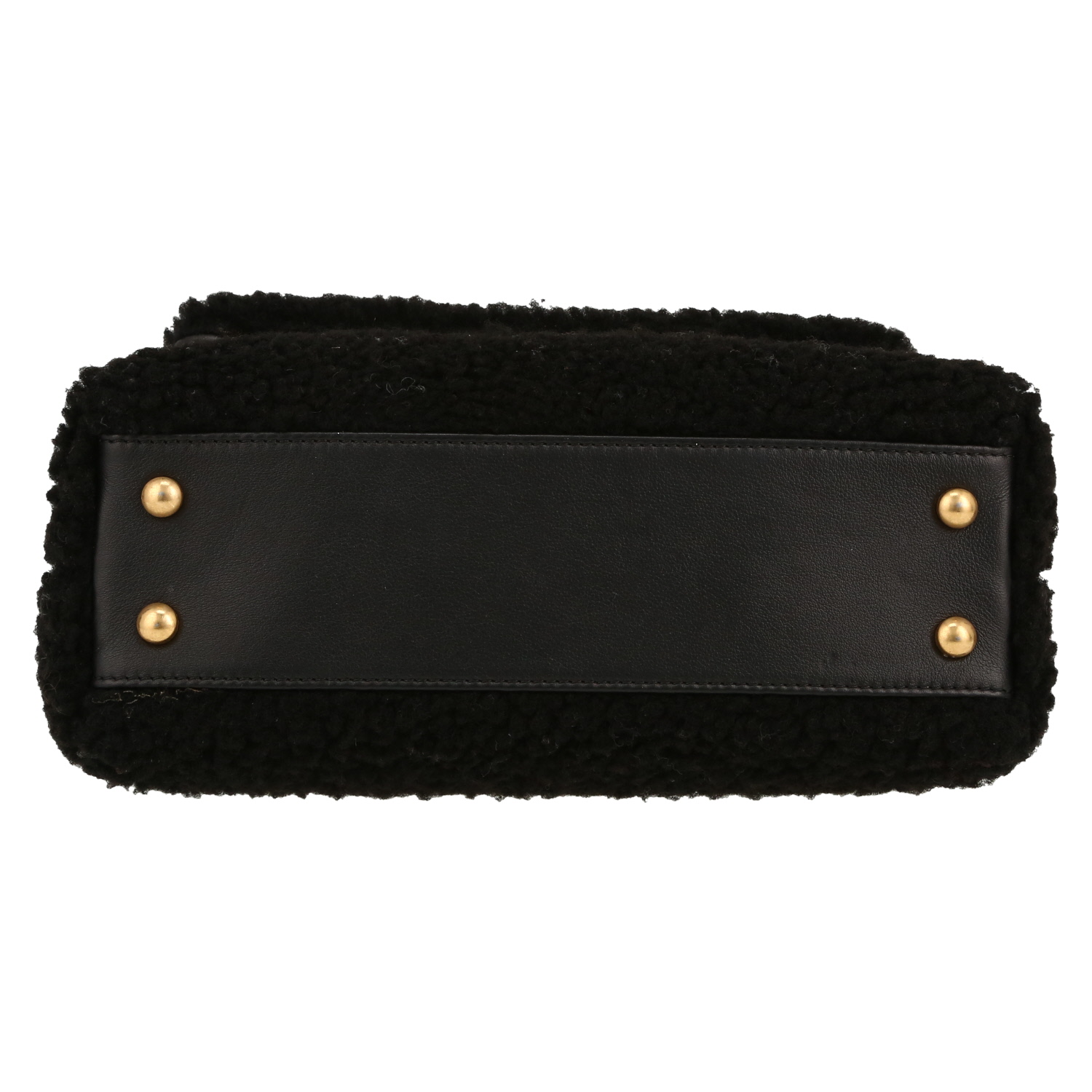 Sac bandoulière Chanel  Coco Handle en fourrure synthétique noire et cuir noir - Detail D1