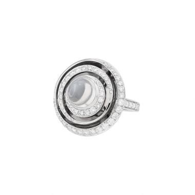 Sortija Boucheron Esmeralda de oro blanco, piedra lunar y diamantes
