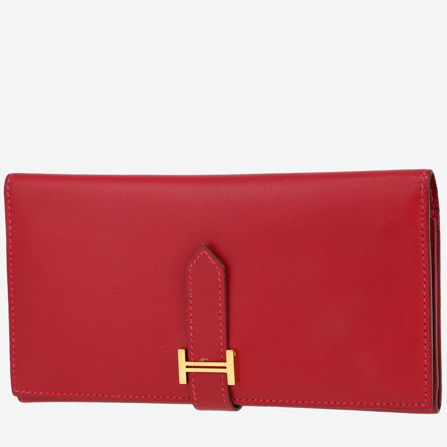 Portefeuille Hermès  Bearn en cuir rouge