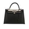 Bolso de mano Hermès  Kelly 32 cm en lona negra y color crema y cuero negro - 360 thumbnail