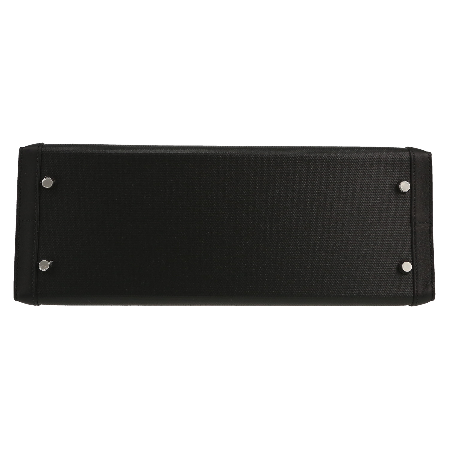 Bolso de mano Hermès  Kelly 32 cm en lona negra y color crema y cuero negro - Detail D1