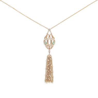 Collana lunga mobile Bulgari Serpenti in oro rosa, smeraldo e diamanti in smeraldo